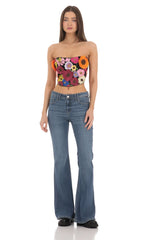 3 D Flower Strapless Top in Black
