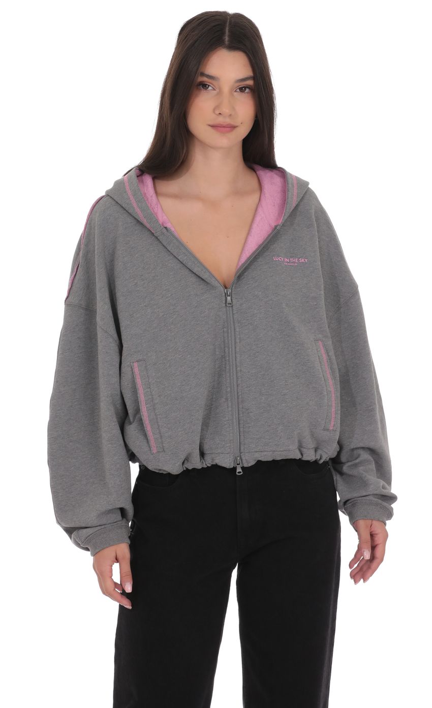 Two Toned Cropped Hoodie in Grey