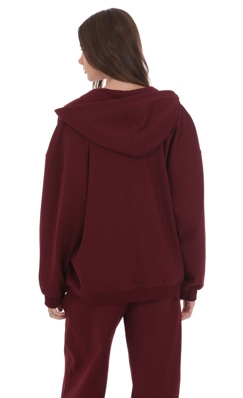 Oversize Zip Up Hoodie in Burgundy