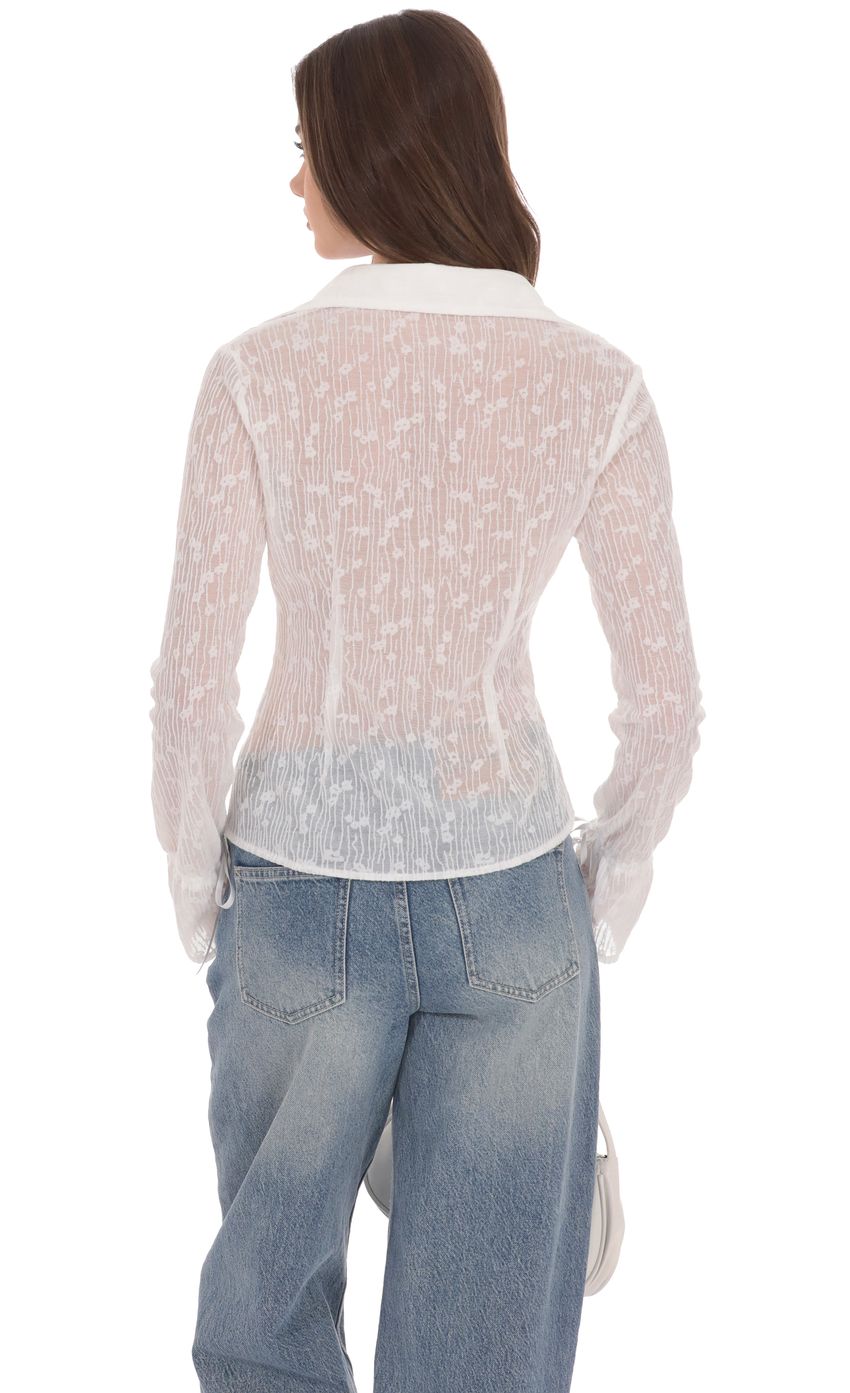 Sheer Mesh Button Up Top in White