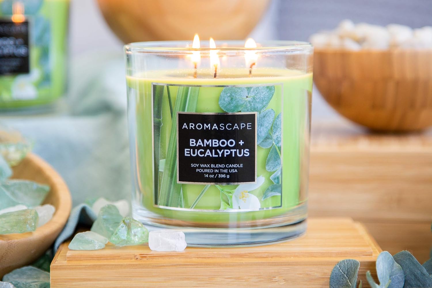 Aromascape 3 Wick Scented Jar Candle Bamboo and Eucalyptus 2 Count