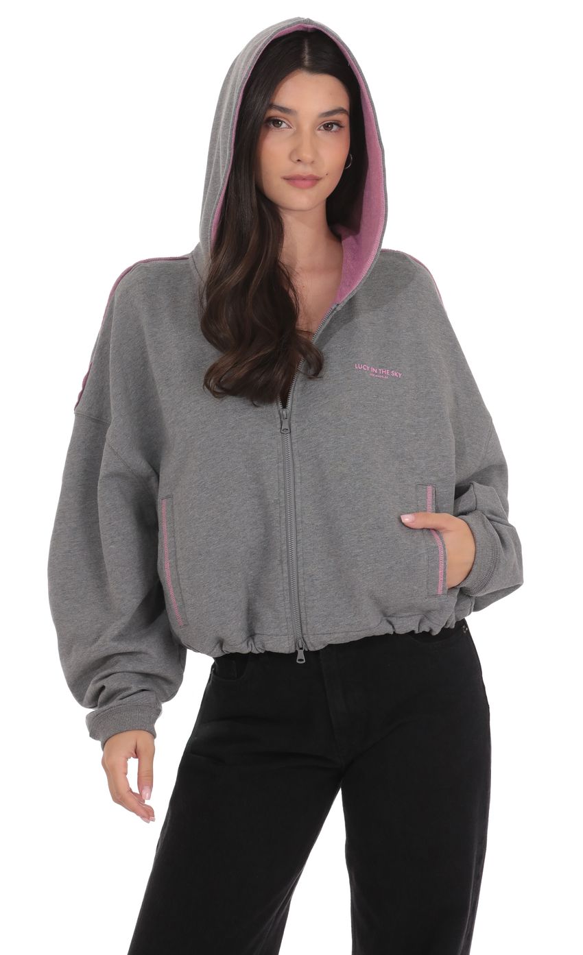 Two Toned Cropped Hoodie in Grey