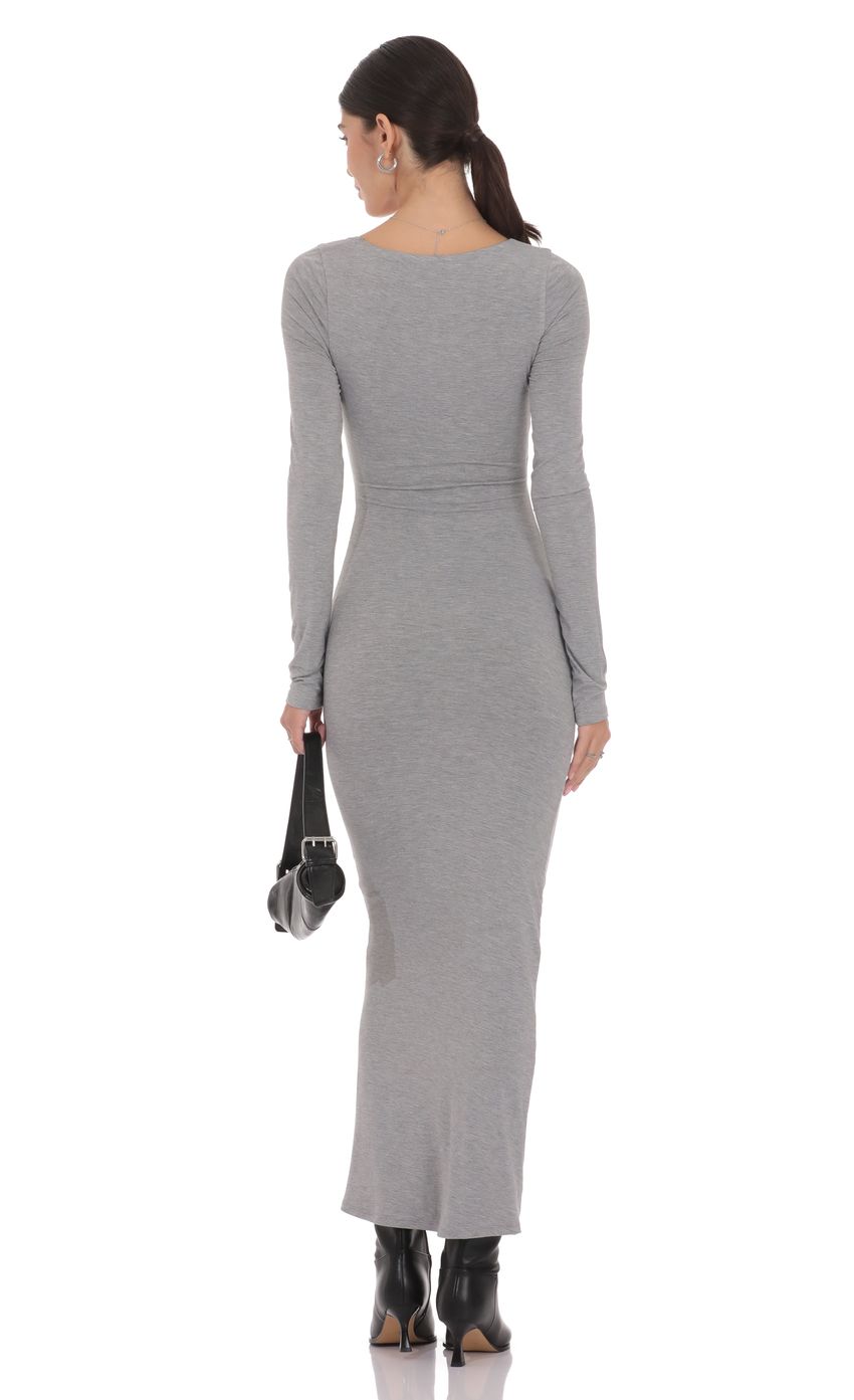 V Neck Long Sleeve Maxi Dress in Grey