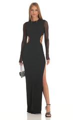 Long Sleeve Sheer Back Dress in Black