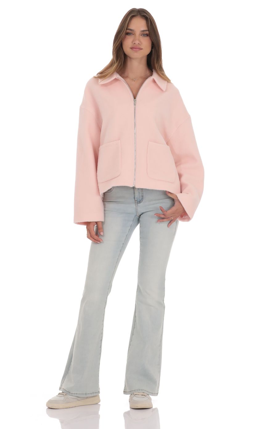Fuzzy Zip Up Jacket in Pink