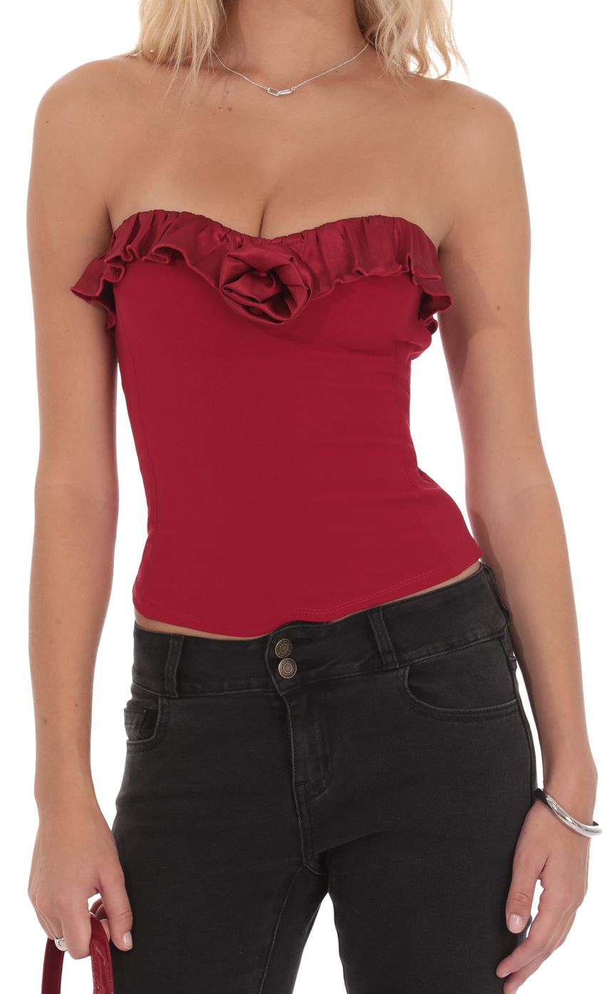 Satin Rosette Top in Red