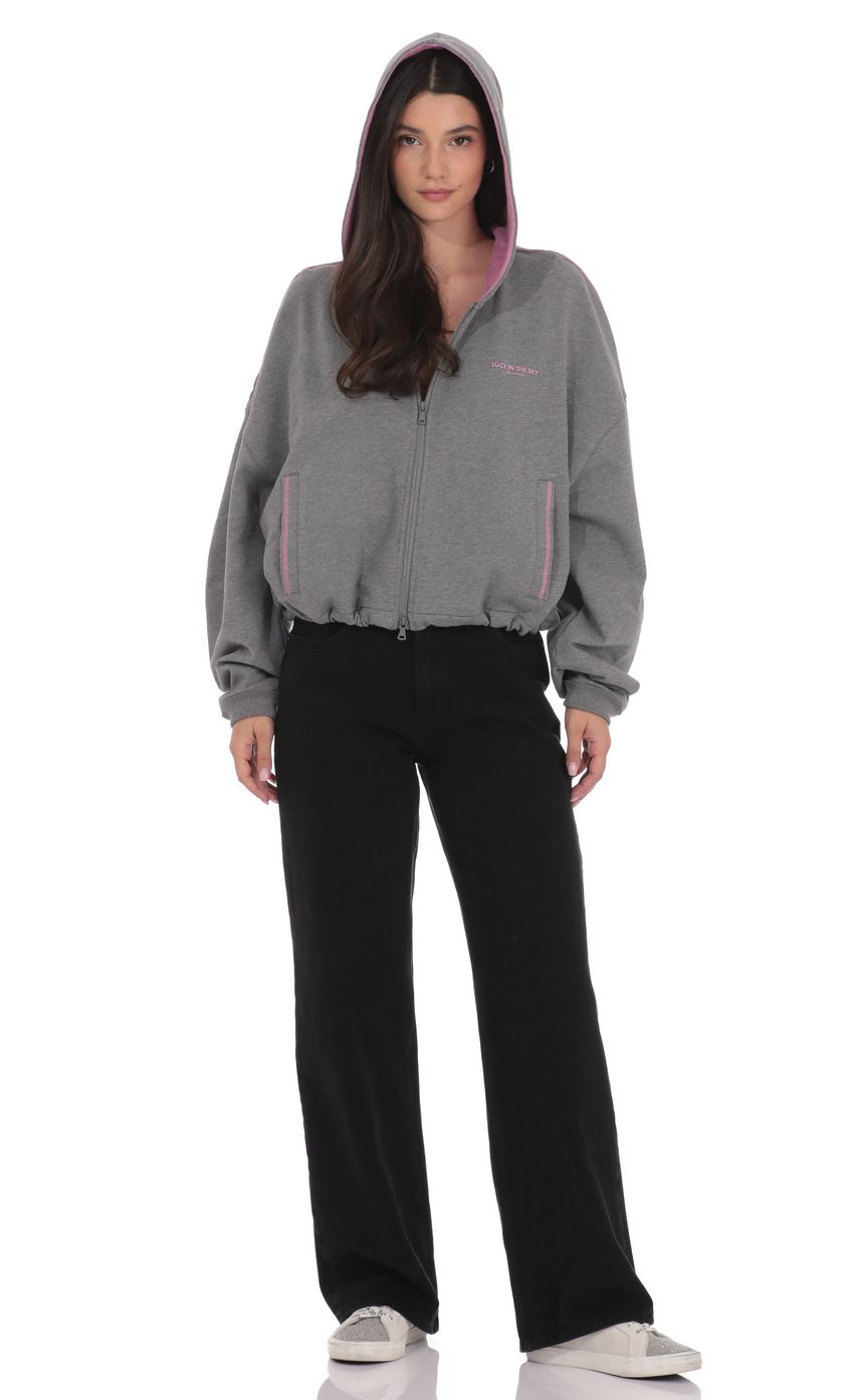 Two Toned Cropped Hoodie in Grey