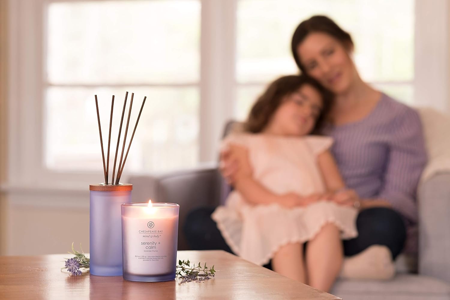 Candle Reed Diffuser Serenity Calm Lavender Thyme Gray Black
