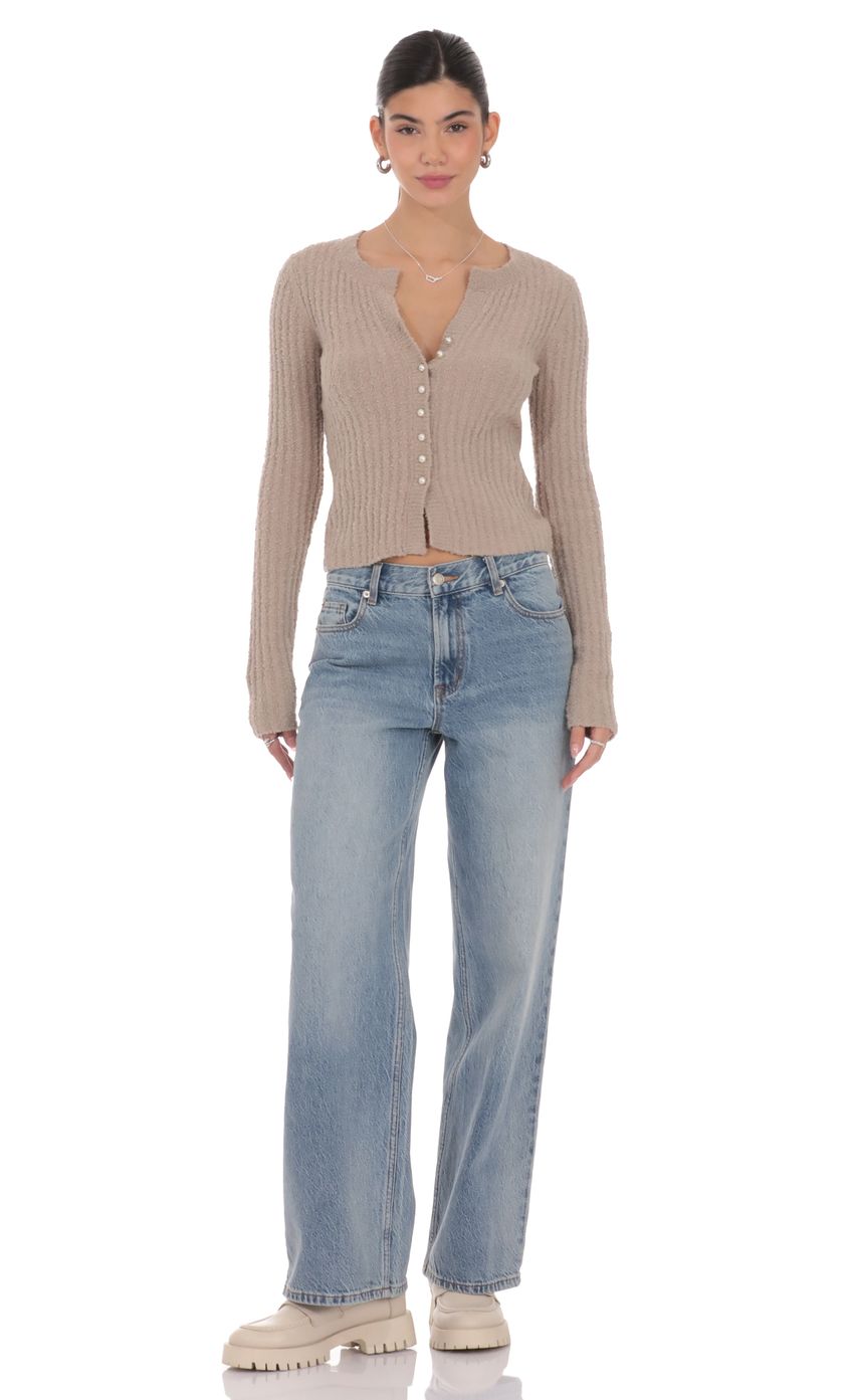 Ribbed Knit Cardigan in Light Brown