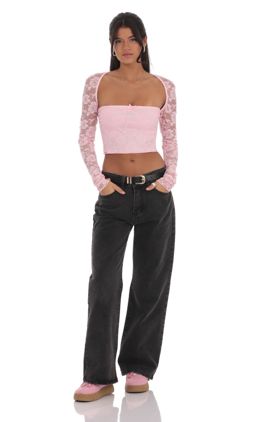 Lace Long Sleeve Top in Pink