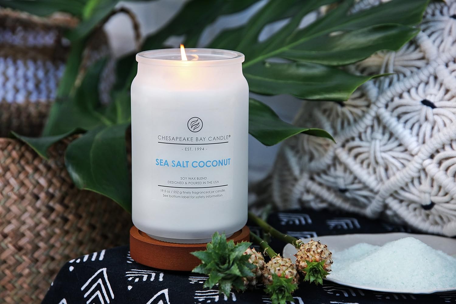Candle Scented Candle Sea Salt Coconut Large Jar 19 Ounce