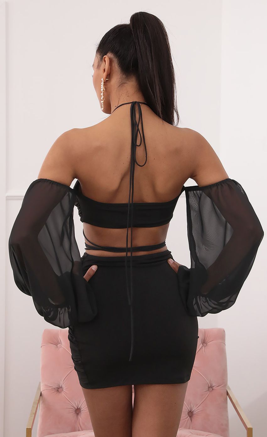 Off the Shoulder Two Piece Long Sleeve Set in Black