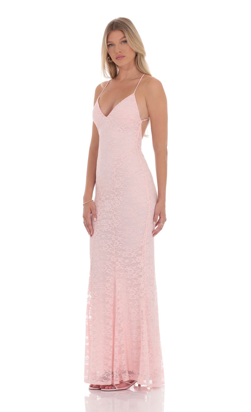 Lace V Neck Mermaid Dress in Pink