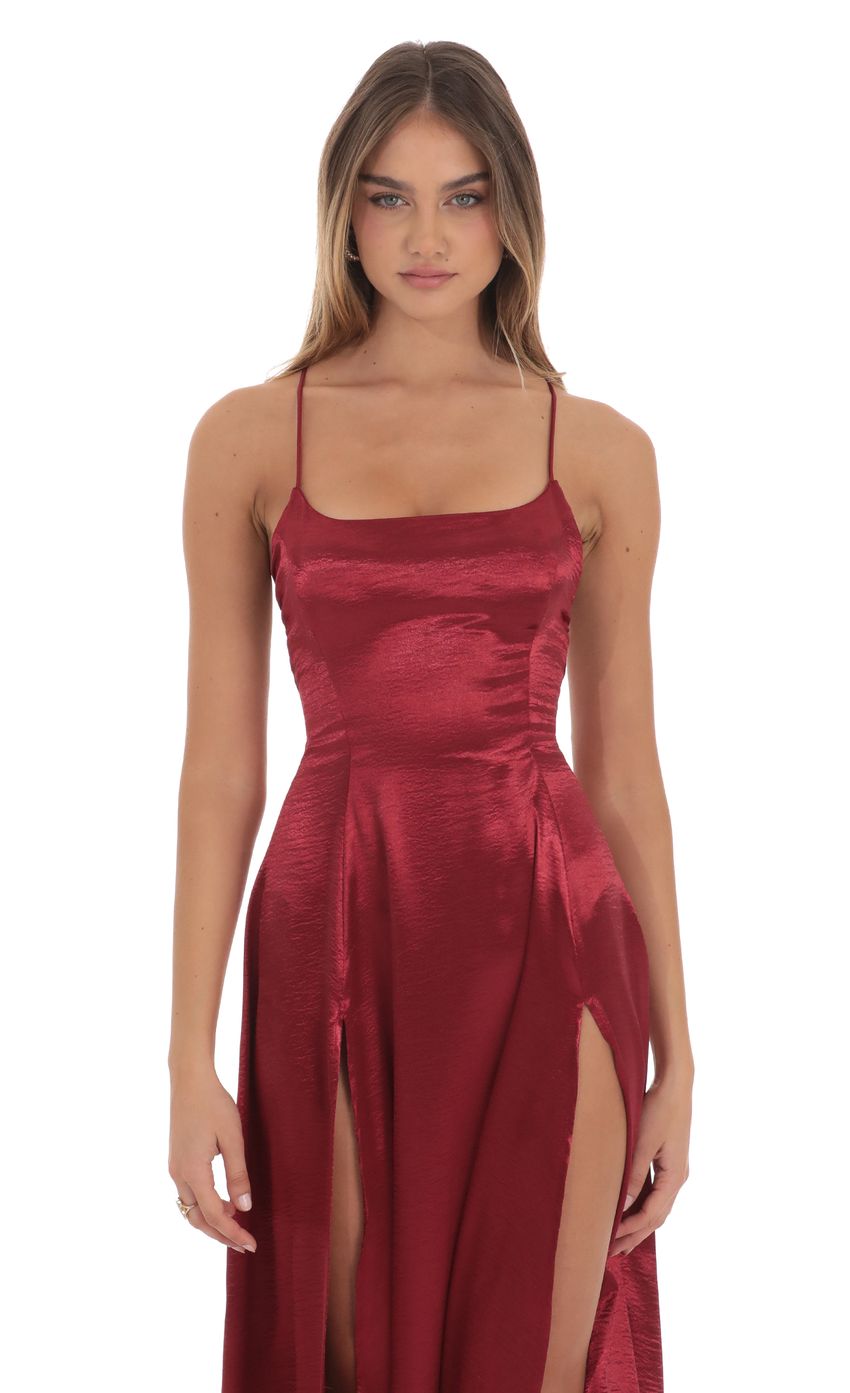 Satin Double Slit Maxi Dress in Deep Red