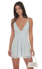 Sequin Glitter A line Dress in Seafoam Blue
