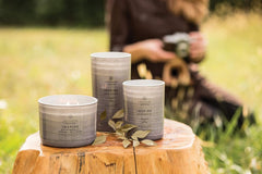 Candle Mind Body Serenity Scented Candle Inspire with Pure Essential Oils Patchouli Fir and Copaiba Coffee Table Grey