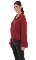 Knit Quarter Zip Jumper in Maroon