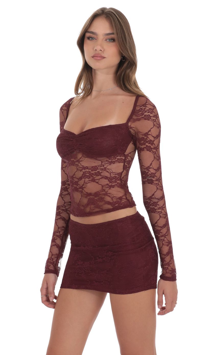 Sheer Lace Skirt in Burgundy
