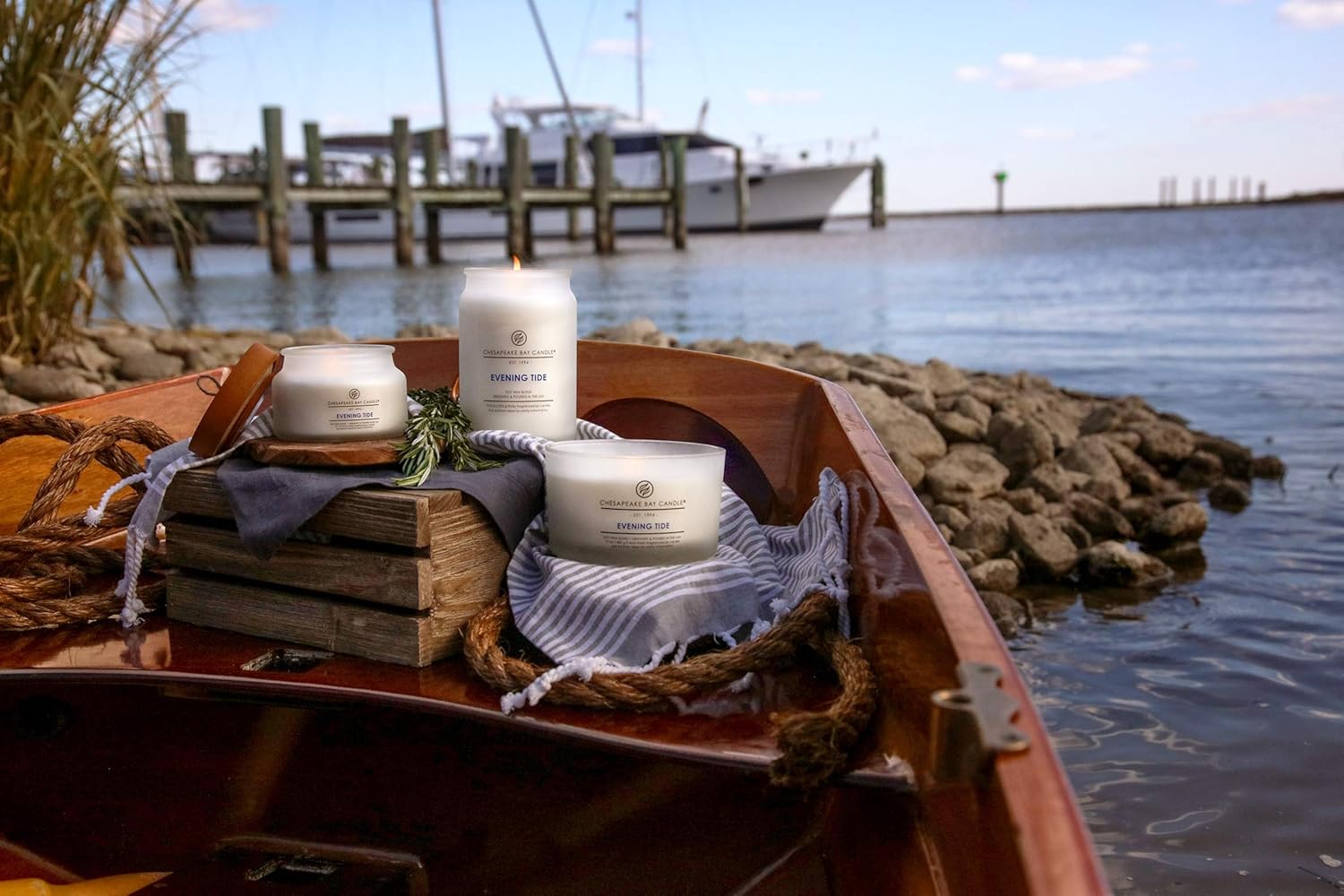 Candle 3 Wick Scented Candle Evening Tide Lavender Sea Salt Coffee Table Jar