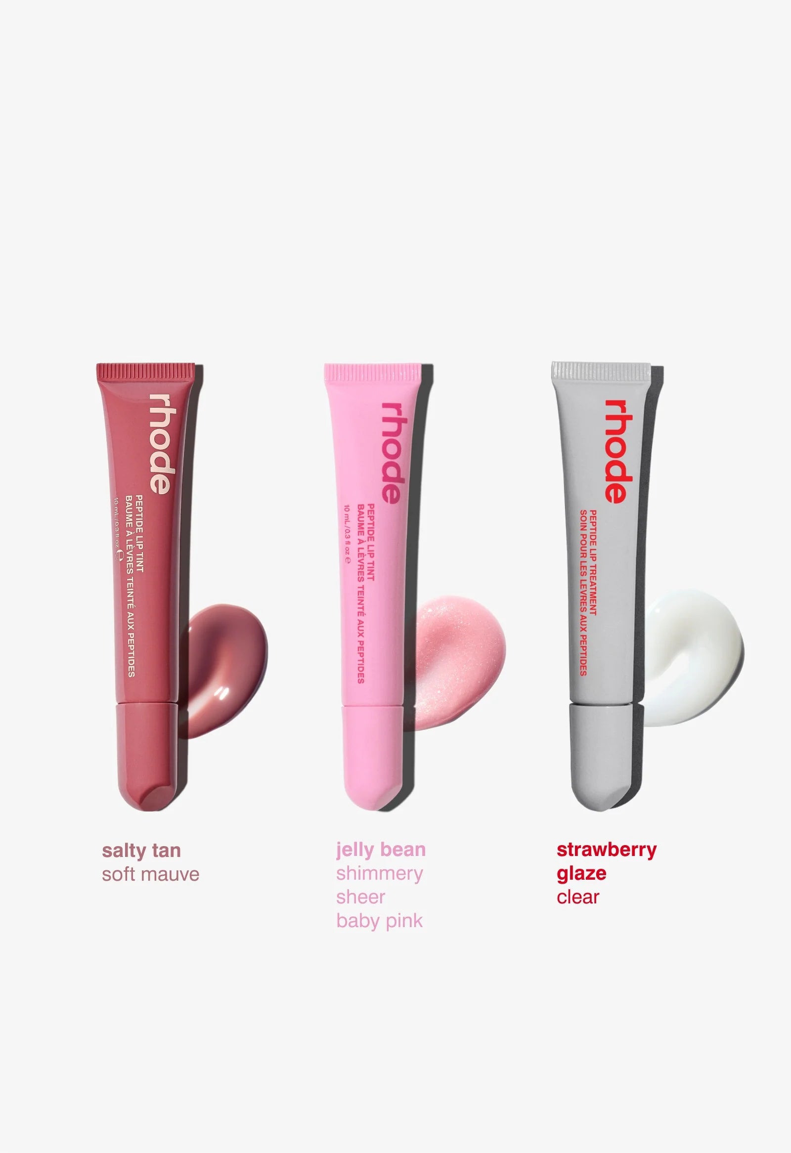 the peptide lip trio strawberry glaze jelly bean salty tan