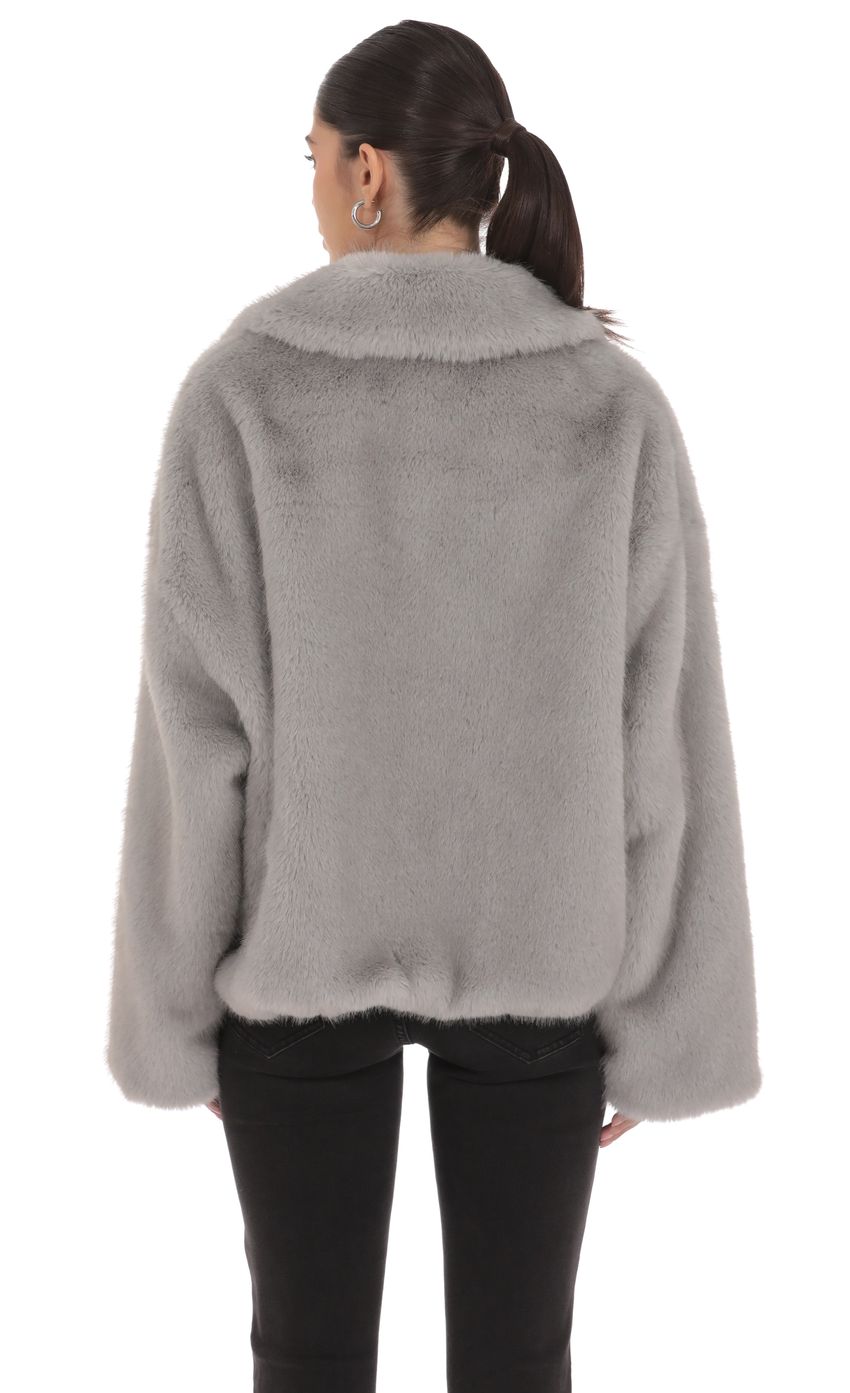 Zip Up Faux Fur Jacket in Grey