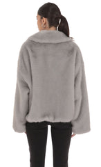 Zip Up Faux Fur Jacket in Grey