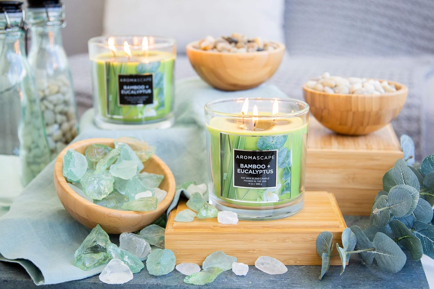 Aromascape 3 Wick Scented Jar Candle Bamboo and Eucalyptus 2 Count