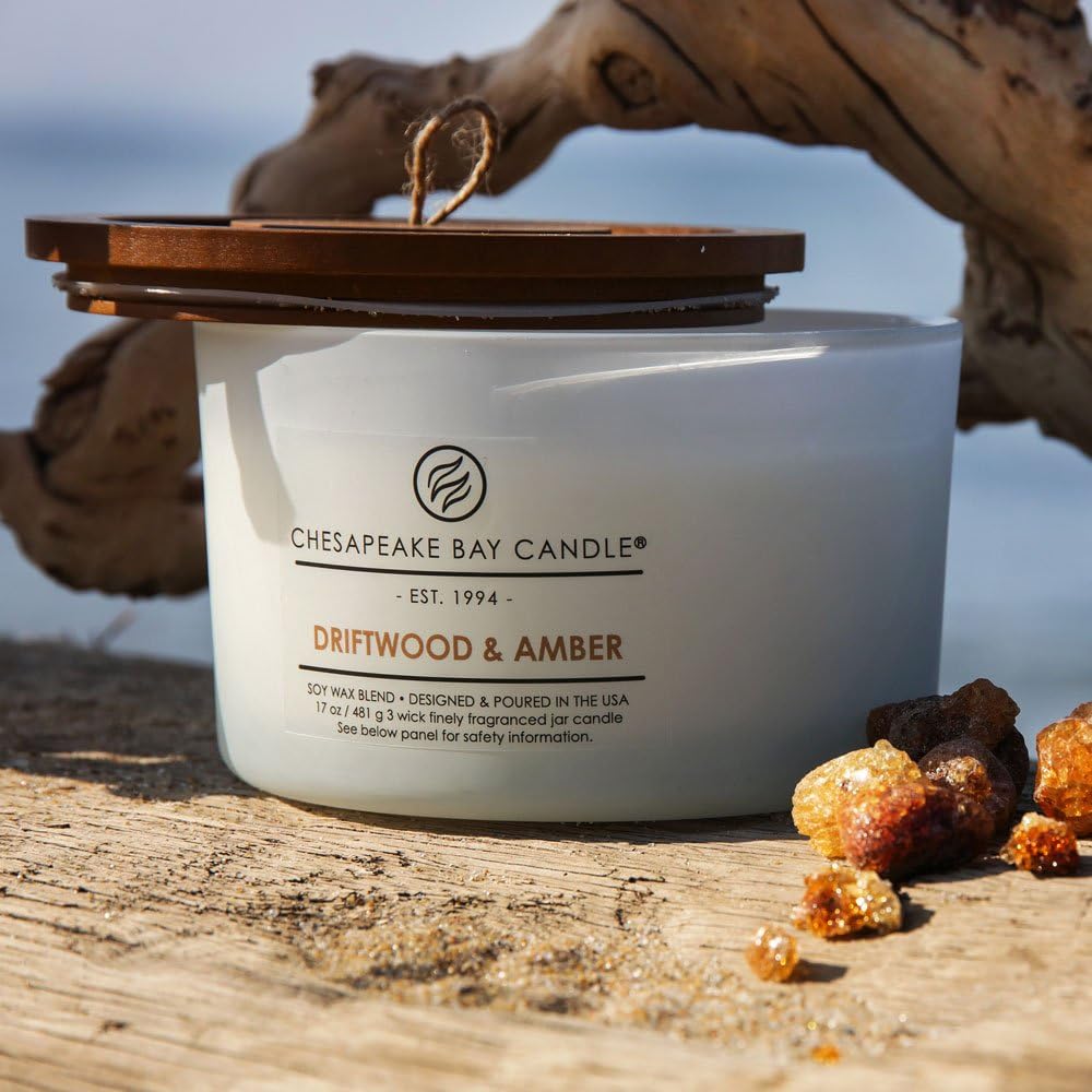 Candle 3 Wick Scented Candle Driftwood Amber Coffee Table Jar Brown