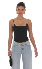 Sheer Mesh Corset Top in Black