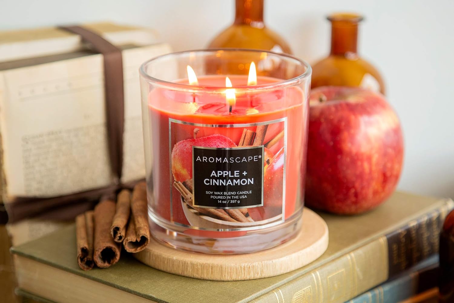 Aromascape 3 Wick Scented Jar Candle Apple Cinnamon 2 Pack