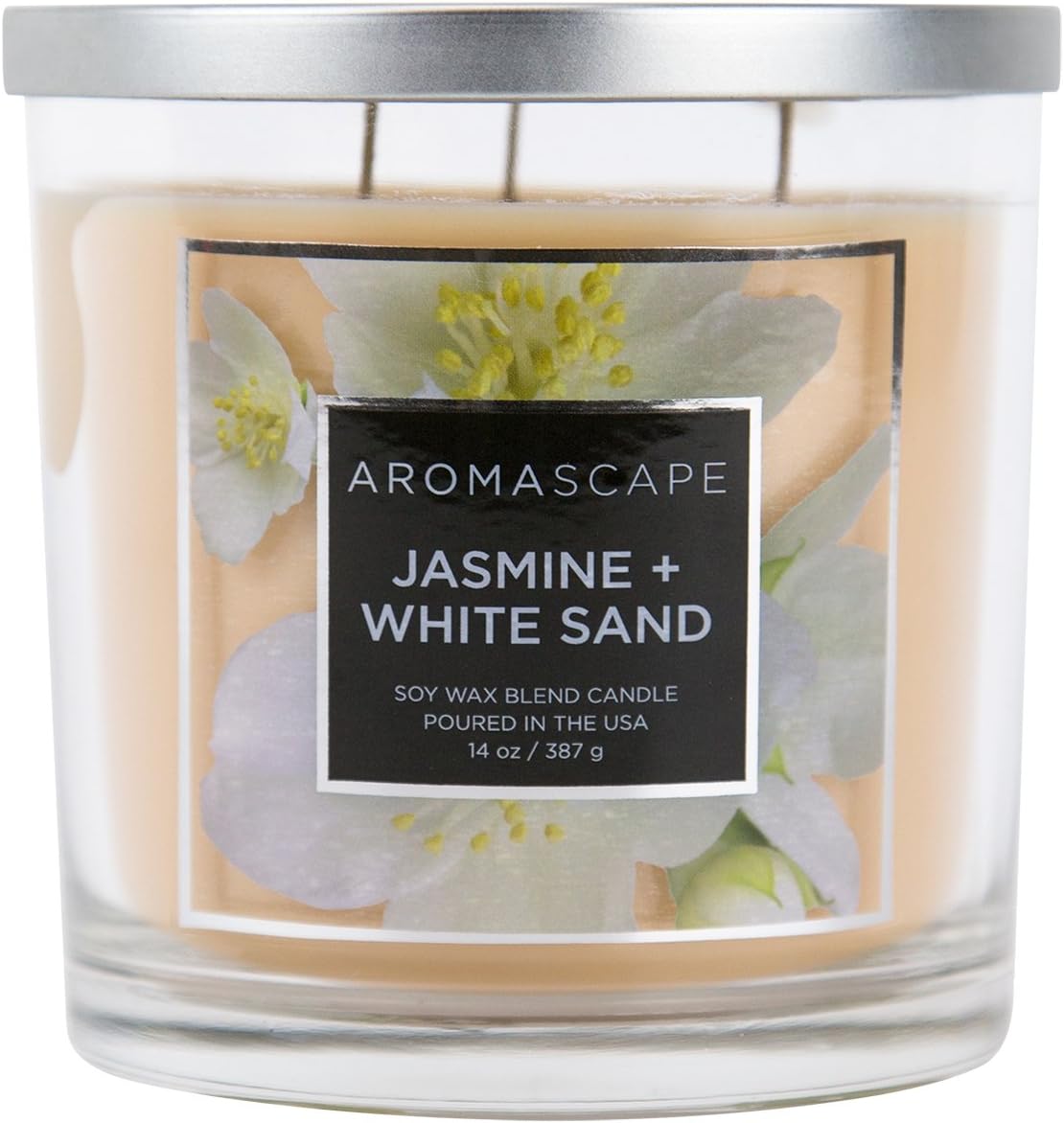 Aromascape PT40500 3 Wick Scented Jar Candle Jasmine White Sand 14 Ounce
