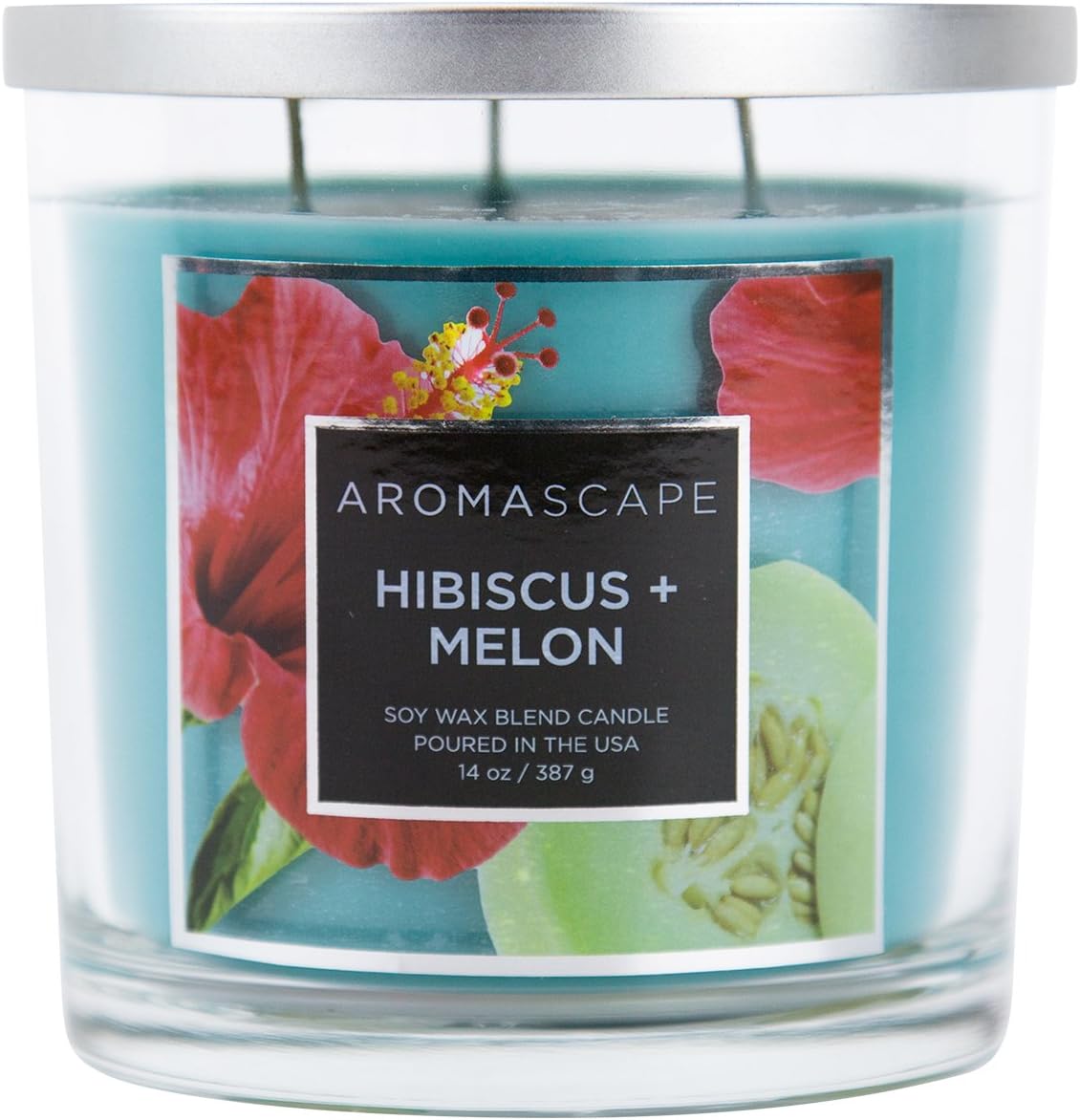 Aromascape PT40505 3 Wick Scented Jar Candle Hibiscus Melon 14 Ounce