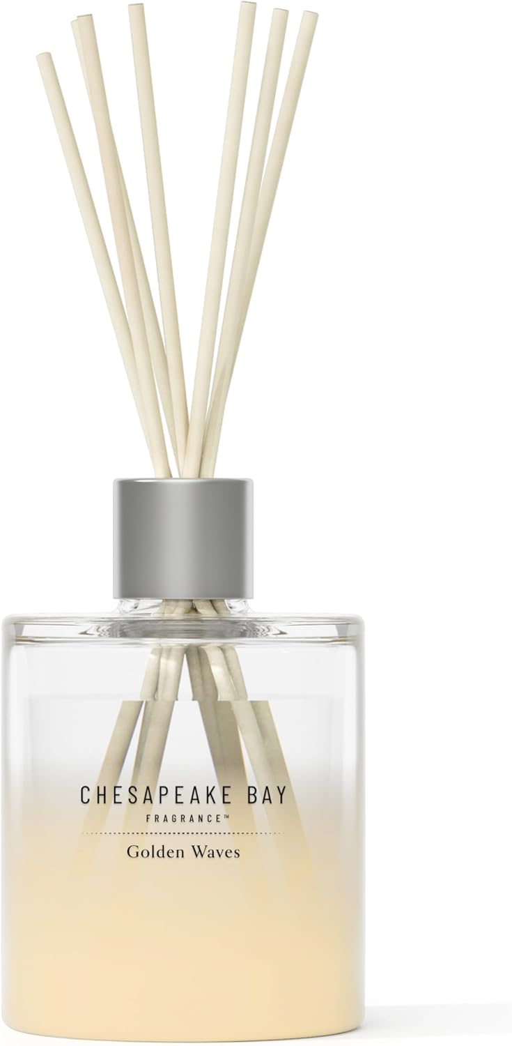 Reed Diffuser 57oz Golden Waves Scent Mood Evoking Sea Glass Inspired Jar Room Filling Fragrance Made with Essential Oils Coastal Fragrance for Home Décor or Gifting