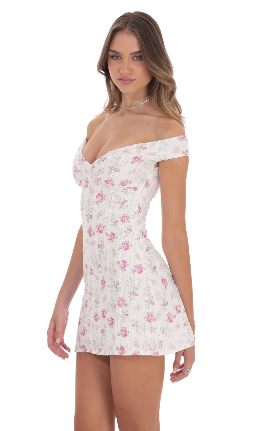 Off Shoulder Lace Floral Dress in White