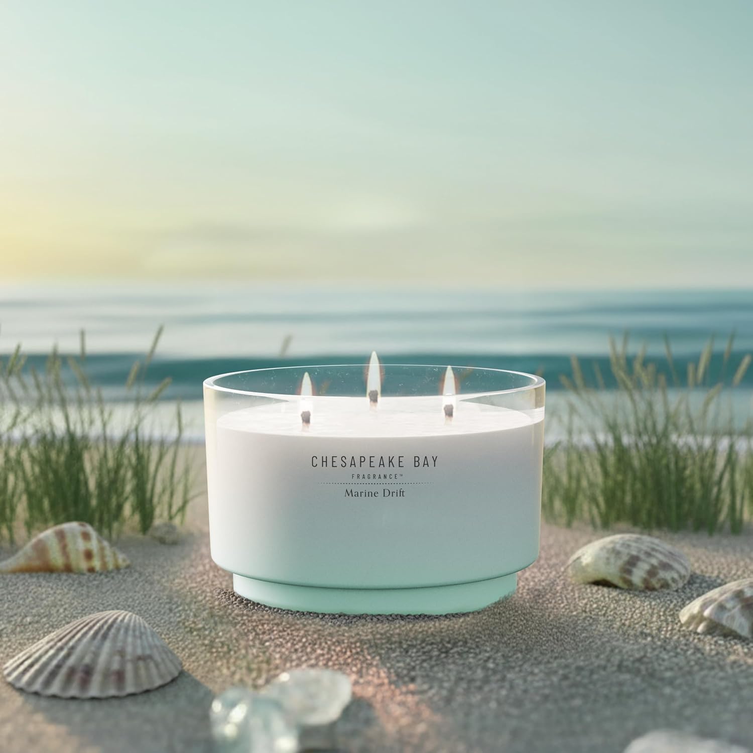 145oz Marine Drift Scented Candle Mood Evoking Fragrance Sea Glass Inspired Jar Premium Soy Blend Wax with Essential Oils Coastal Fragrance for Home Décor or Gifting