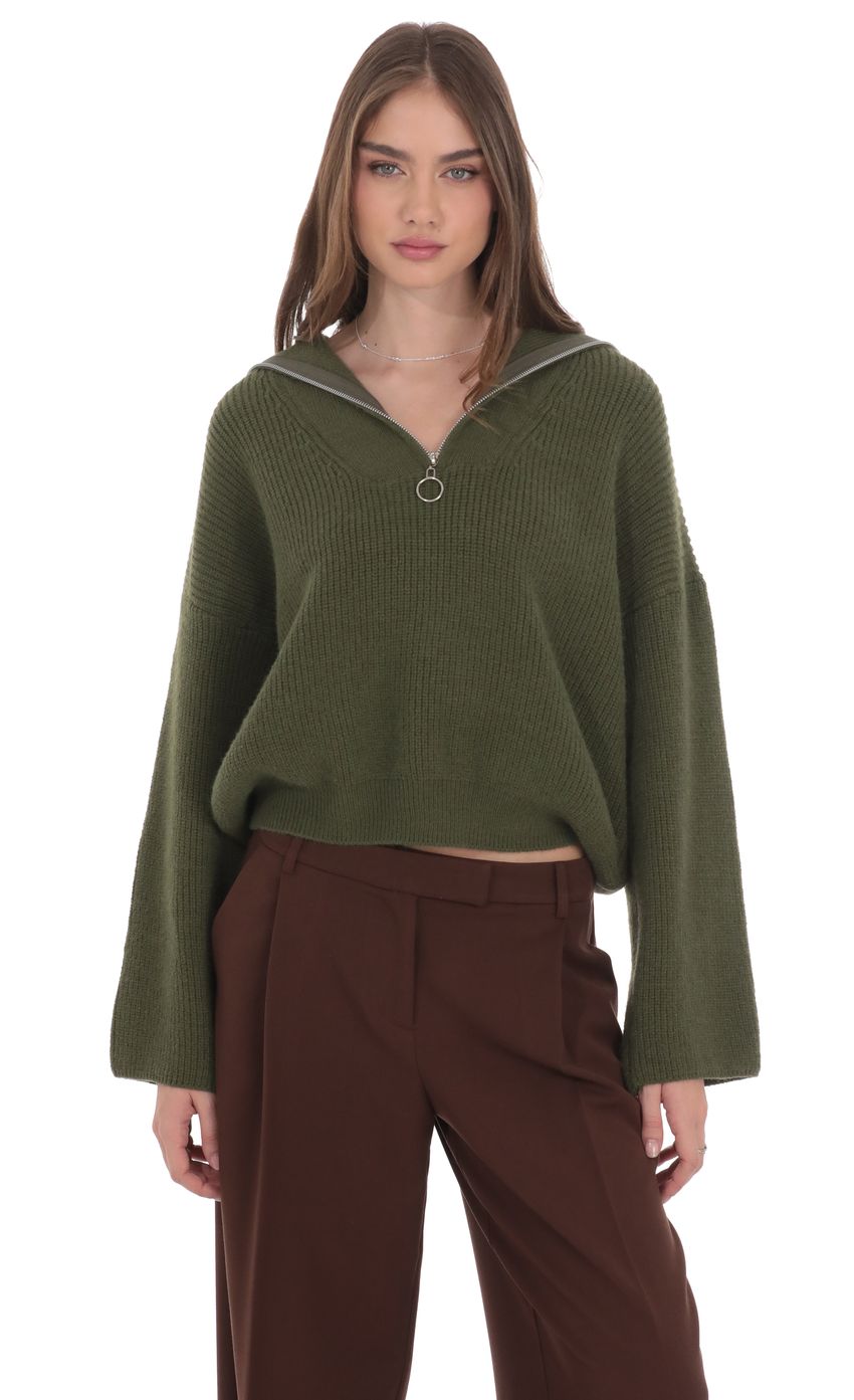 Knit Quarter Zip Jumper in Green
