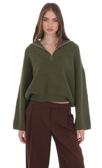 Knit Quarter Zip Jumper in Green