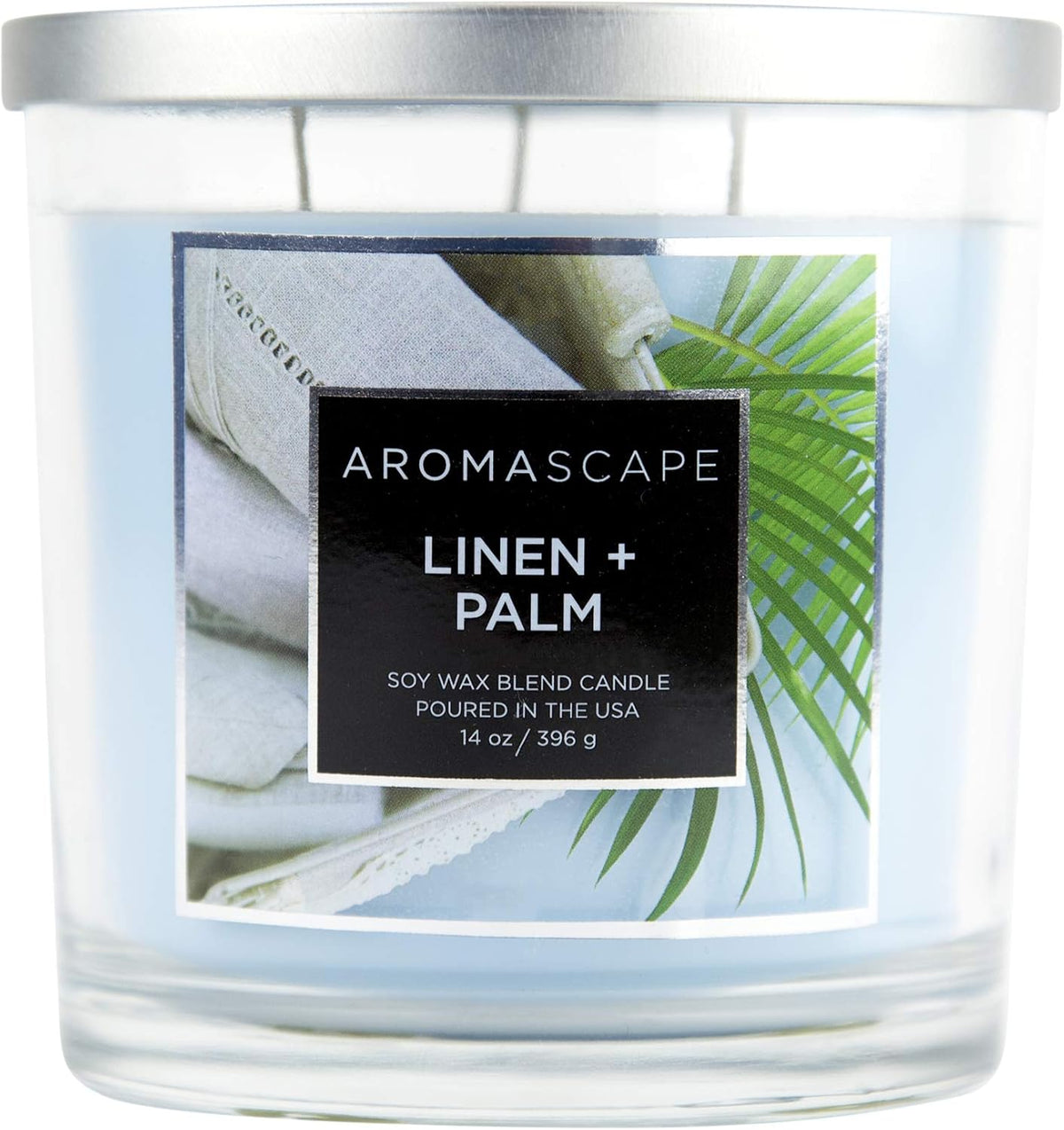 Aromascape PT41460 3 Wick Scented Jar Candle Linen Palm 14 Ounce