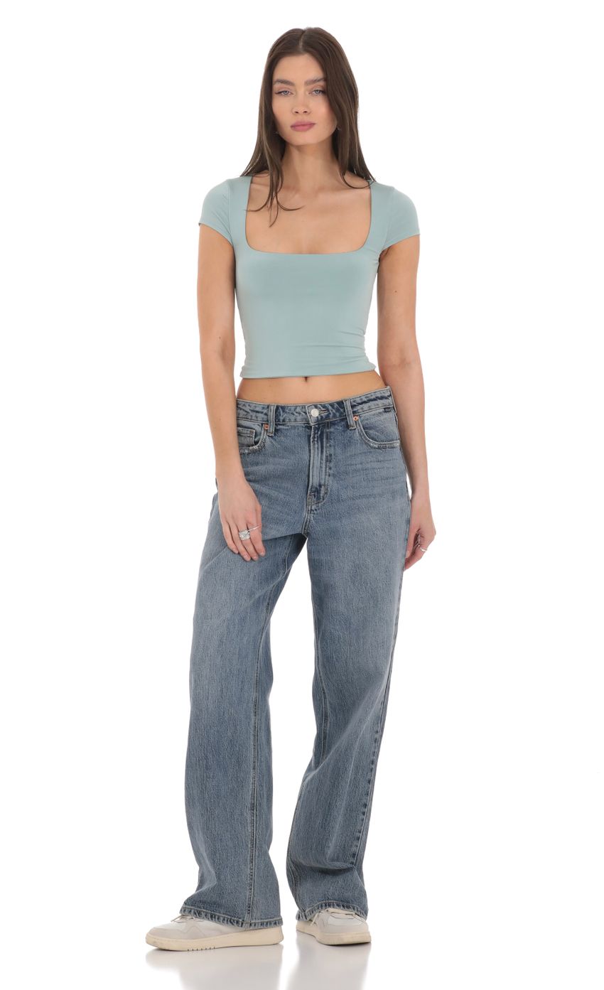 Short Sleeve Crop Top in Seaglass Blue