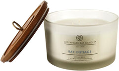 Candle 3 Wick Scented Candle Bay Cottage Linen White Amber Coffee Table Jar