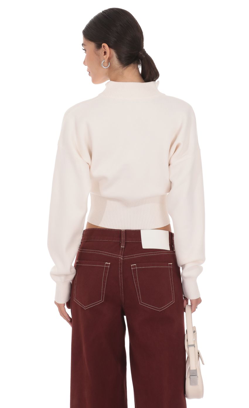 Knit Mock Neck Zip Up Cardigan in Ivory