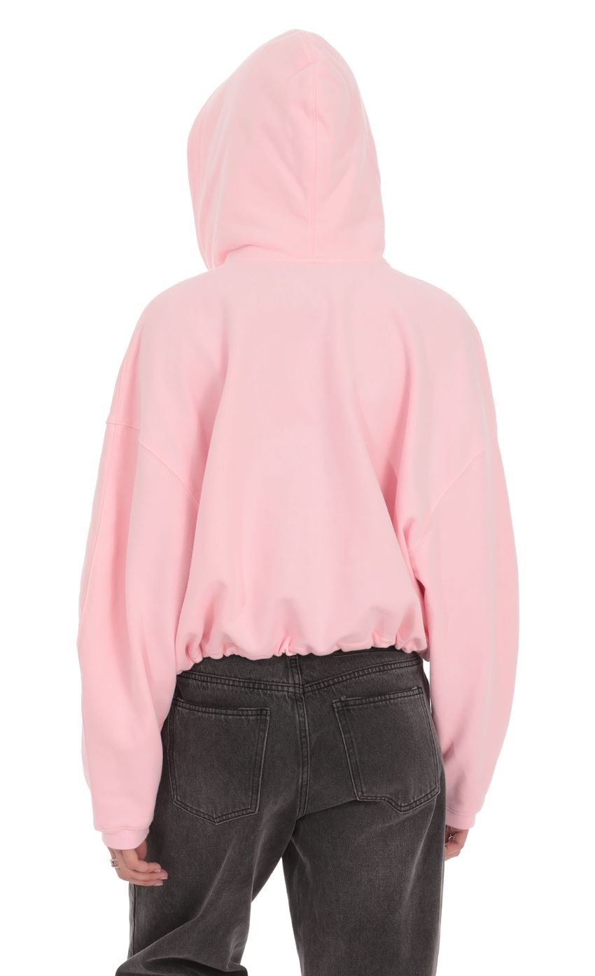 Cropped Fleece Zip Up Hoodie in Pink