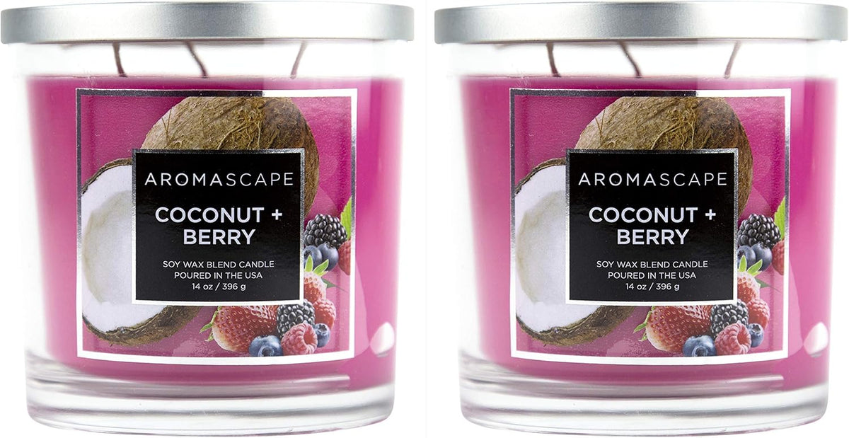 Aromascape 3 Wick Scented Jar Candle Coconut Berry 2 Pack