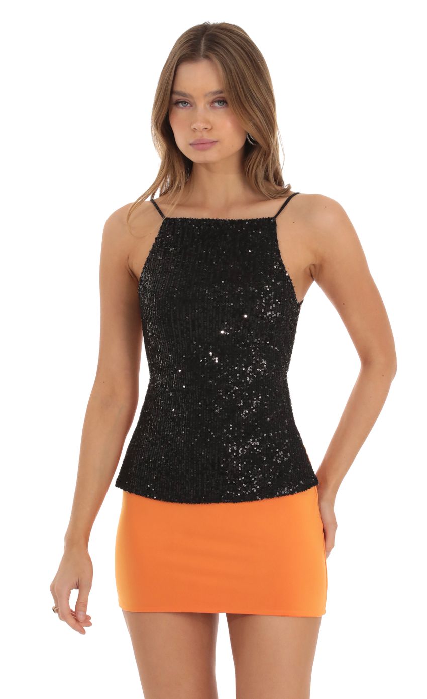 Sequin Open Back Top in Black