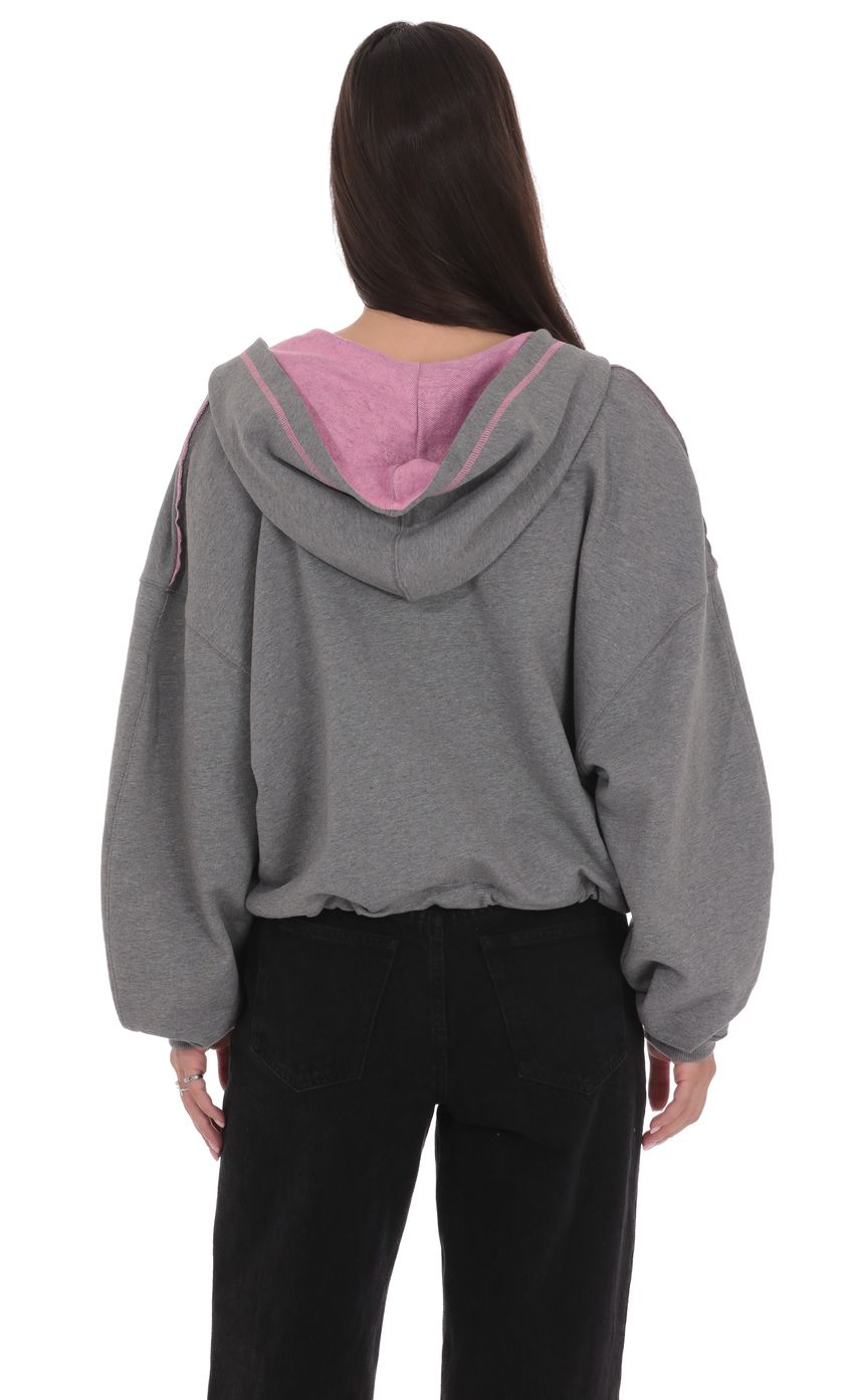 Two Toned Cropped Hoodie in Grey