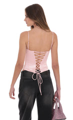 Satin Lace Up Top in Pink