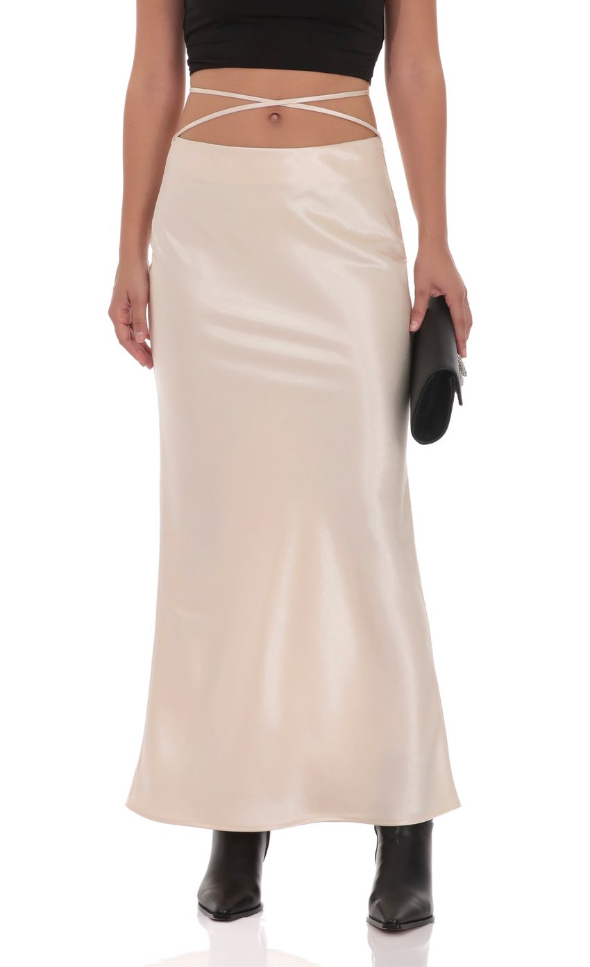 Satin Wrap Maxi Skirt in Champagne