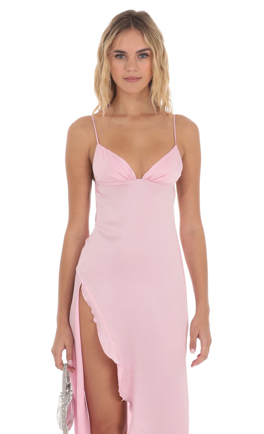 Satin Midi Dress in Pink