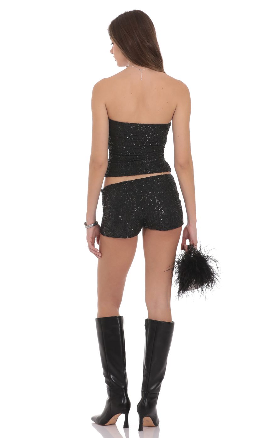 Sequin Ruched Tube Top in Black