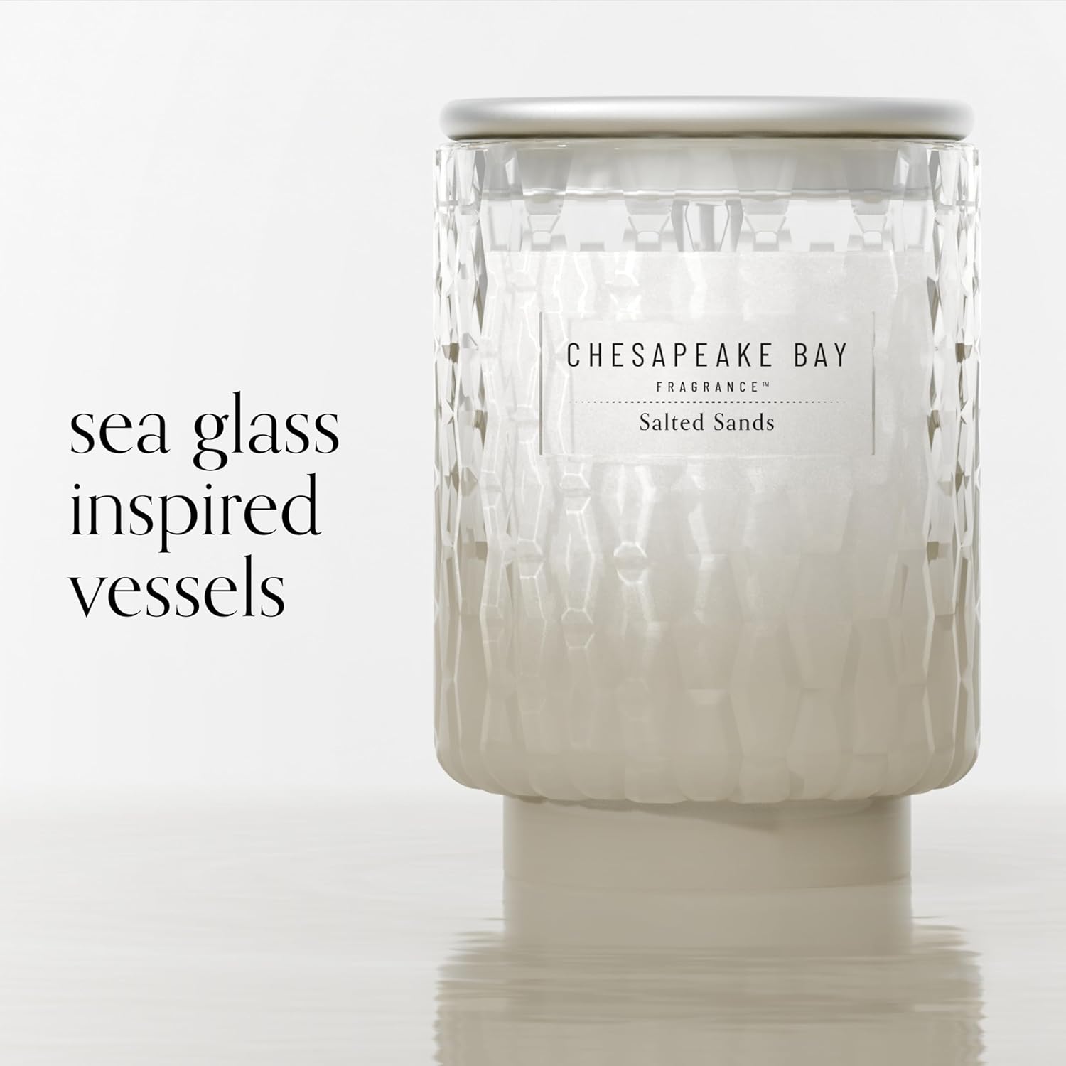 8oz Salted Sands Scented Candle Mood Evoking Fragrance Textured Sea Glass Inspired Jar Premium Soy Blend Wax with Essential Oils Coastal Fragrance for Home Décor or Gifting